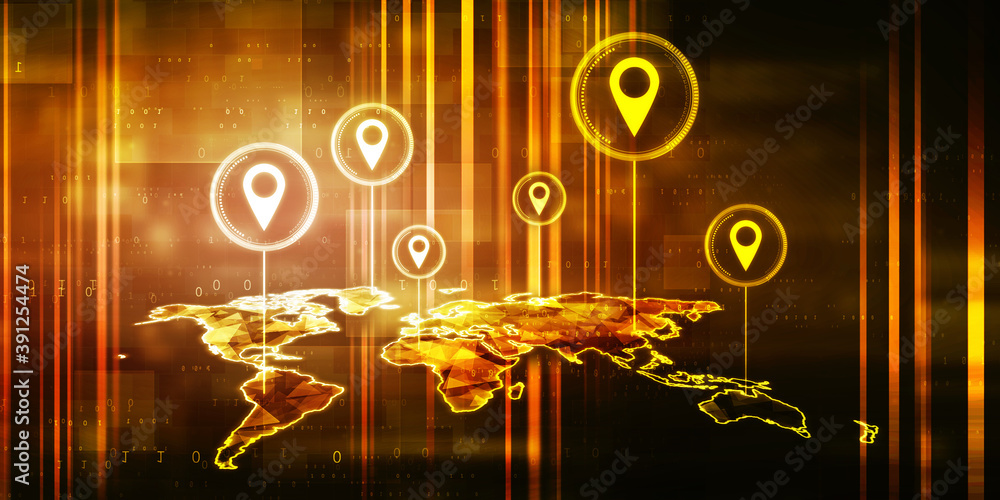 Poster 2d rendering red map pointer