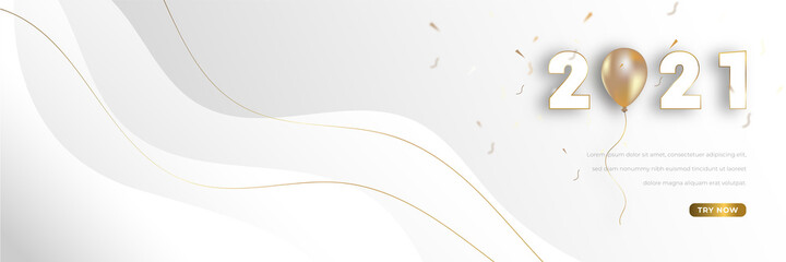 2021 Banner Happy New years. Elegant white with golden line background. Vector design template concept design illustration.