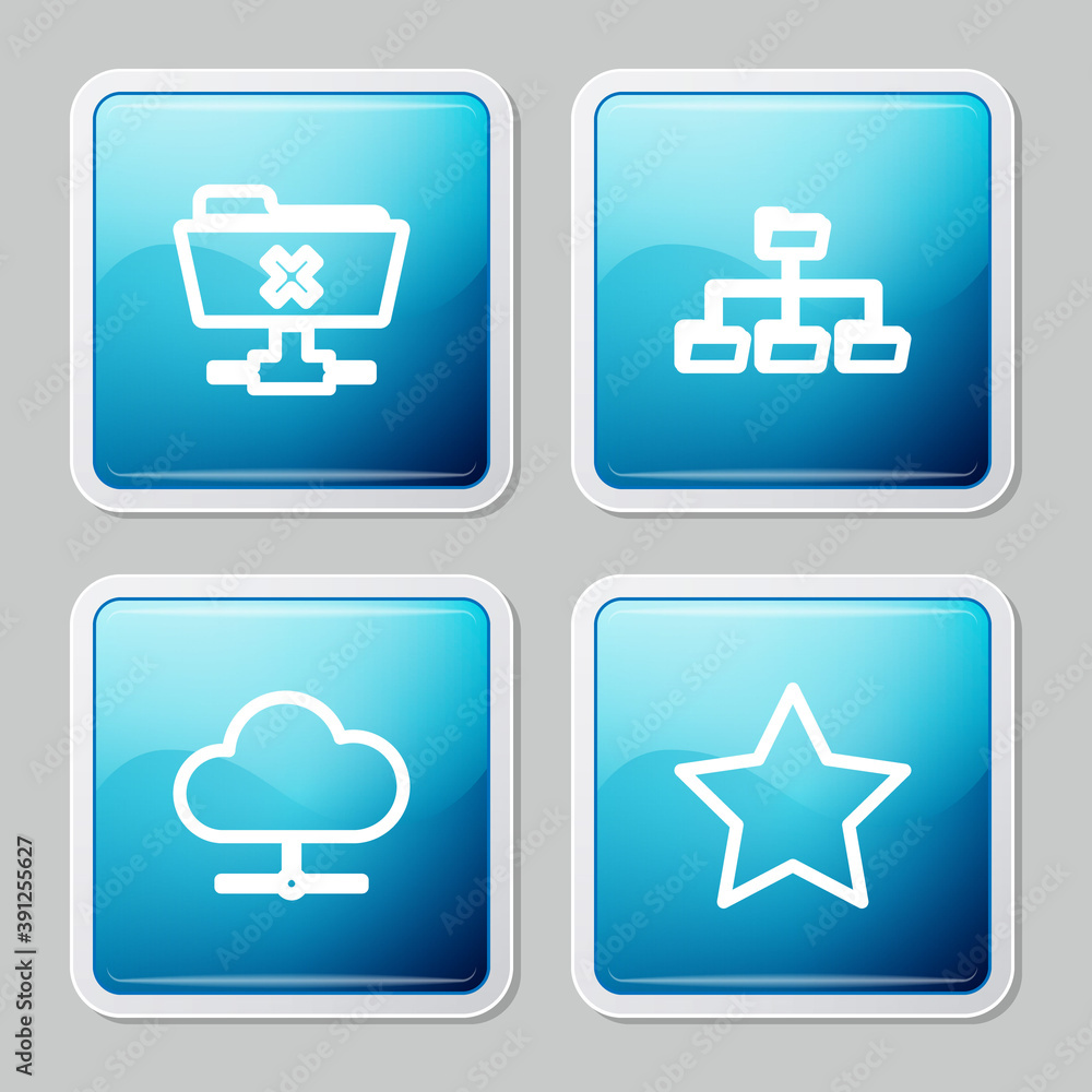 Poster set line ftp cancel operation, folder tree, network cloud connection and star icon. vector.