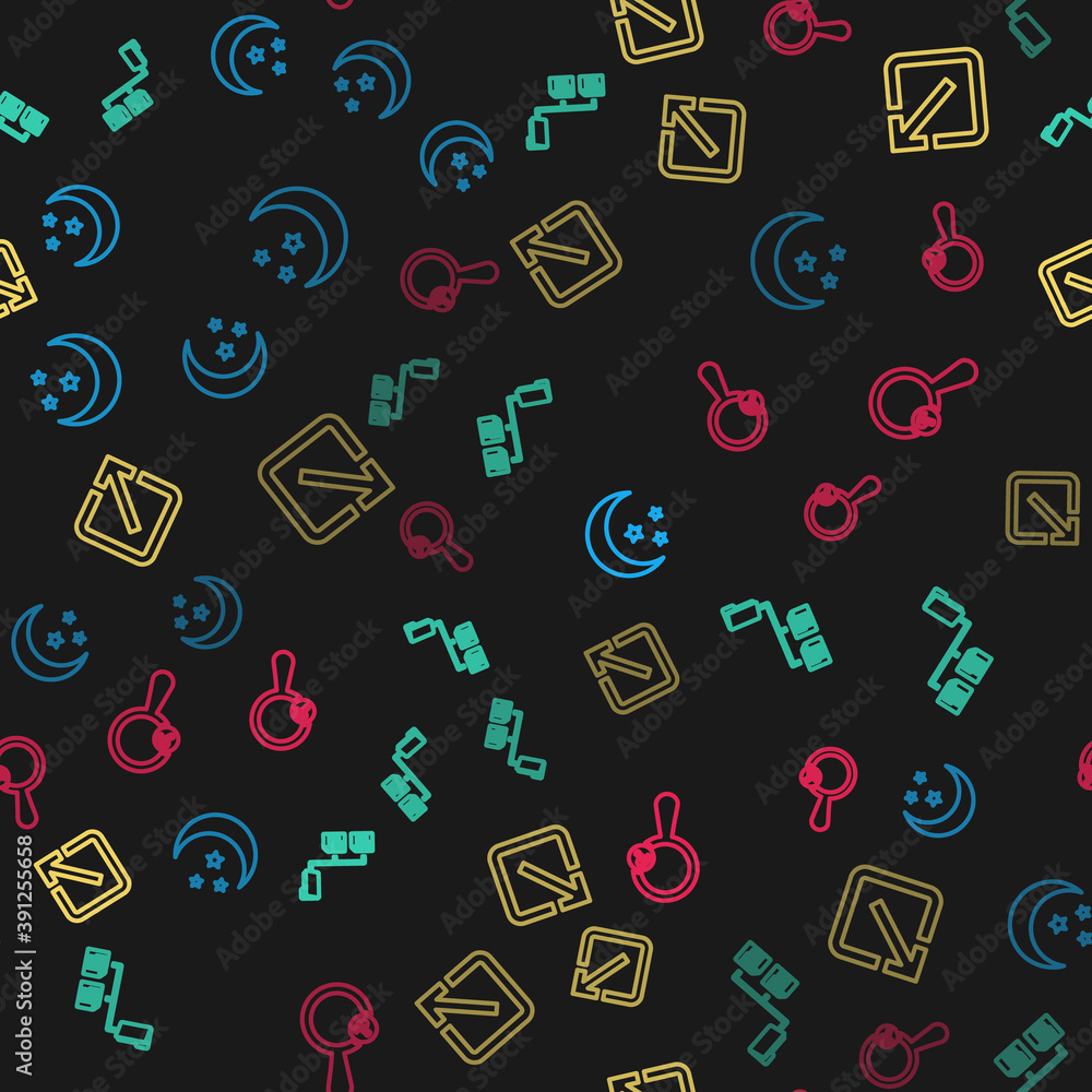 Poster set line moon and stars, folder tree, open in new window and unknown search on seamless pattern. vec