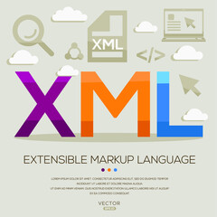 XML mean (Extensible Markup Language) Computer and Internet acronyms ,letters and icons ,Vector illustration.
