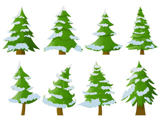 Set of Christmas trees with snow
