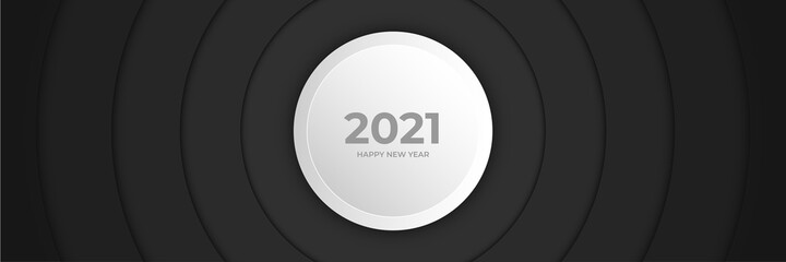 2021 Banner Happy New years. Elegant black rounded with golden line background. Vector design template concept design illustration.