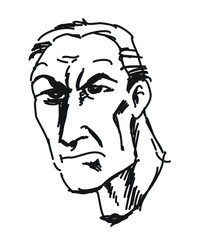 Black and white Illustration of an unhappy man's face