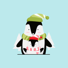 hand drawn penguin during winter