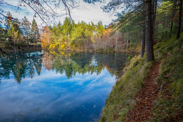 Autumnal landscape of Lame lake,  Aveto Regional Natural Park, Genoa province, Italy.