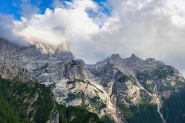 view of alps, photo as a background , in dolomites mountains, autumn in italy