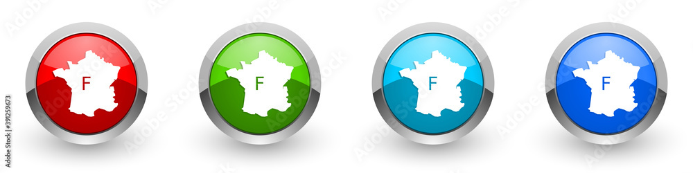 Fototapete map of france silver metallic glossy icons, set of modern design buttons for web, internet and mobil