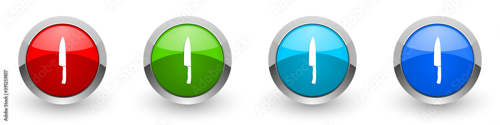 Poster kitchen kinfe silver metallic glossy icons, set of modern design buttons for web, internet and mobil