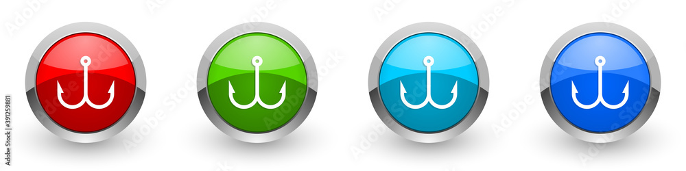 Aufkleber fishing hook silver metallic glossy icons, set of modern design buttons for web, internet and mobile