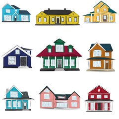 Houses vector illustration, front view exterior sketch illustration of homes. Icon or web site of realty estate design.