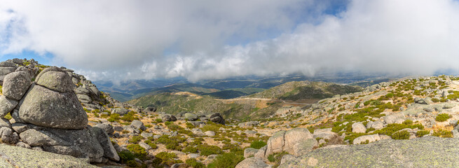 Panomaric view from the top of the mountains of the Serra da Estrela natural park, Star Mountain Range, mountain landscape