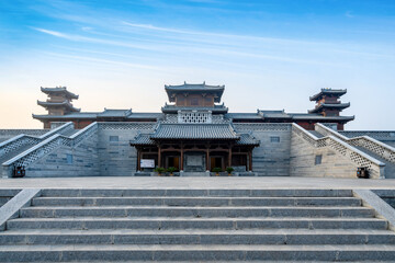 Ancient Chinese building loft and square, Taiyuan, Shanxi Province, China