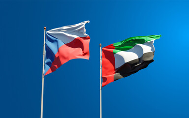 Beautiful national state flags of UAE United Arab Emirates and Czech together at the sky background. 3D artwork concept.