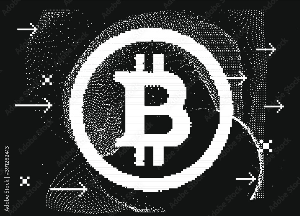 Aufkleber abstract futuristic illustration with cryptocurrency bitcoin symbol. online payment technology, digi