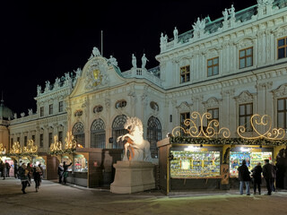 Christmas Village in front of the Upper Belvedere Palace in Vienna, Austria - obrazy, fototapety, plakaty