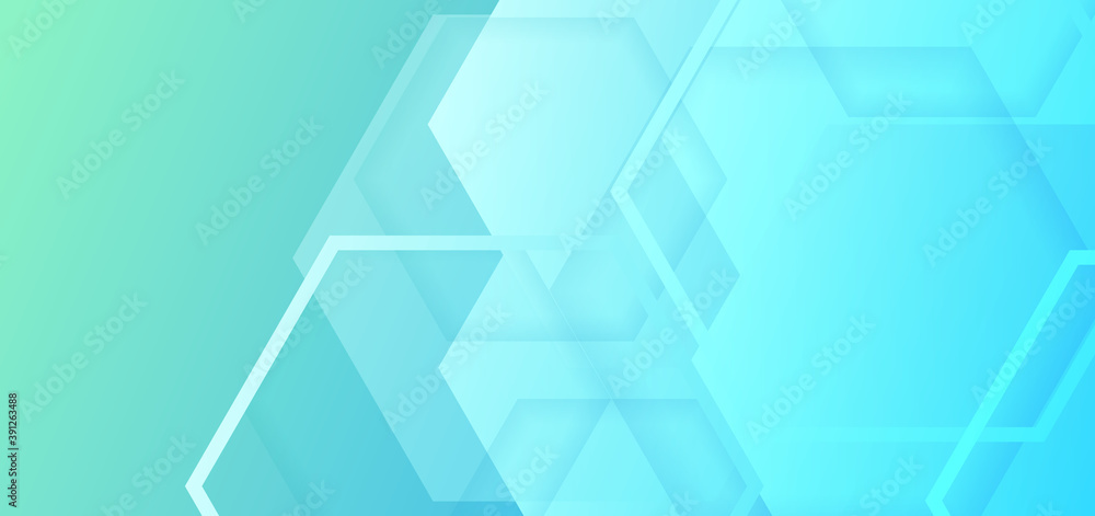 Poster abstract banner web blue and green geometric hexagon overlapping technology corporate concept backgr