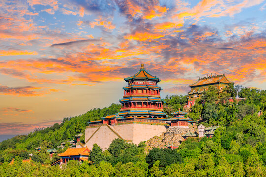 Imperial Summer Palace in Beijing at sunset,China.