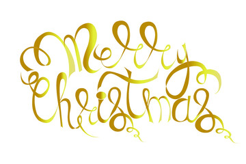 Golden text on black background. Merry Christmas  lettering for invitation and greeting card, prints and posters. Hand drawn inscription, calligraphic design. Vector illustration