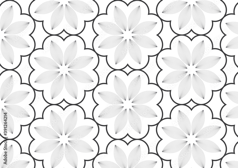 Wall mural flower pattern vector, repeating linear petal of flower, geometric vector pattern repeat