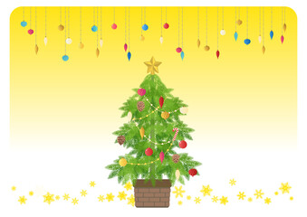 クリスマスツリーの黄色系クリスマスカードベクターイラスト