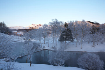 早朝の冬の白樺湖