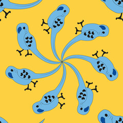 Kawaii hand drawn exotic birds repeat pattern print