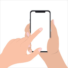 A person holds a phone in his hand. Template smartphone for inserting your image, advertising. Vector illustration isolated on white background