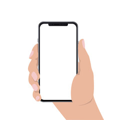 A person holds a phone in his hand. Template smartphone for inserting your image, advertising. Vector illustration isolated on white background