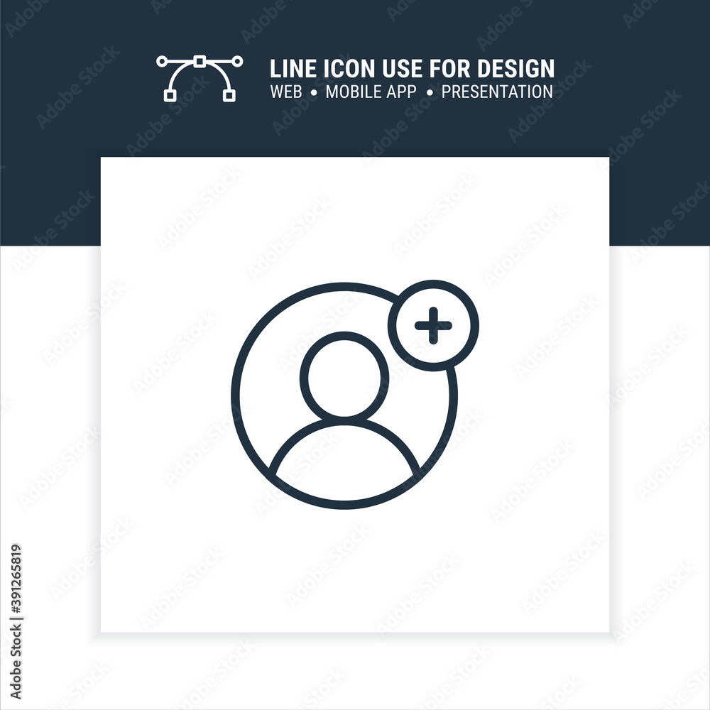 Poster add user account vector symbol outline stroke graphic design single icon illustration