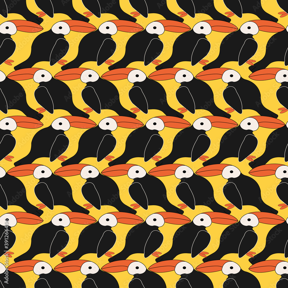 Poster kawaii hand drawn colorful toucan repeat pattern print background