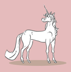 Unicorn illustration. Mythical horned horse.