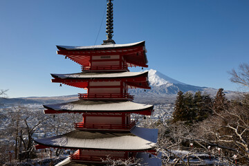 新倉山浅間公園忠霊塔と富士山