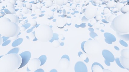 Abstract winter background of white balls in space 3d illustration