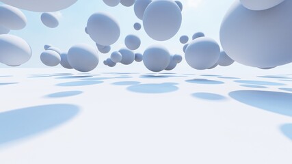 Abstract winter background of white balls in space 3d illustration