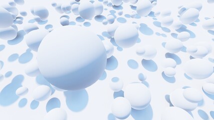 Abstract winter background of white balls in space 3d illustration
