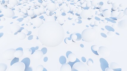 Abstract winter background of white balls in space 3d illustration