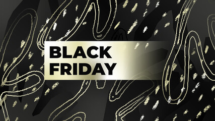 Black Friday. Abstract illustration banner, poster. Golden hand drawn lines and dots. Eps10 vector.
