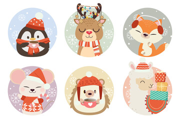 The collection of cute animal in circle with snow and snowflake with flat vector style. Graphic resource about christmas and holiday
for graphic,content , banner, sticker label and greeting card.