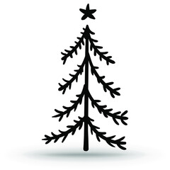 Christmas tree. Hand-drawn Christmas tree icon isolated on a white background. Vector illustration
