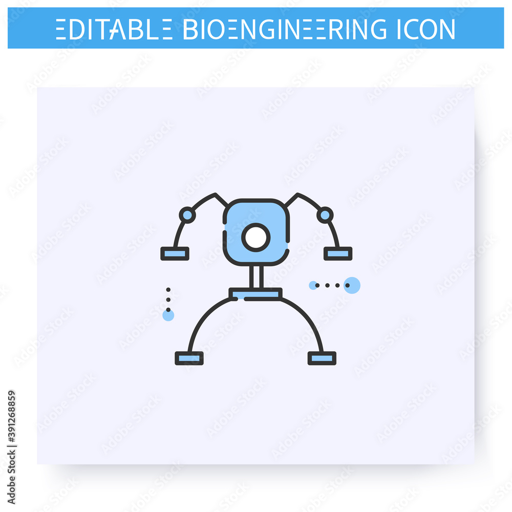 Poster robotic exoskeleton line icon.mechanical artificial anatomy.bionic body prosthetics.biomedical engin