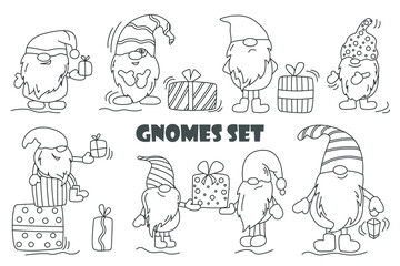 Set of cute gnomes on a white background. Vector illustration