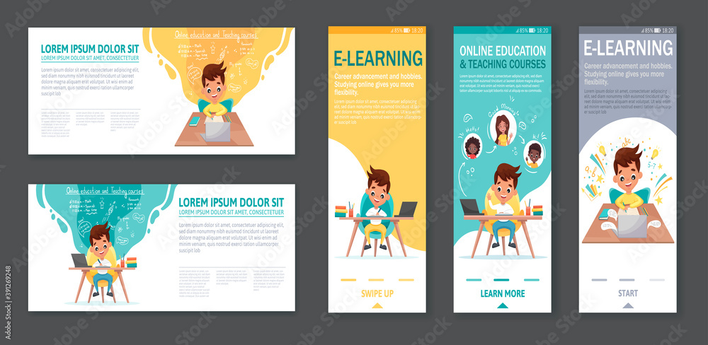Wall mural vector set of onboarding screens for mobile apps and banners with tutorials, study program, online l