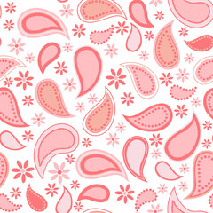Seamless pattern with paisley, Pink paisley pattern, Background with beautiful paisley