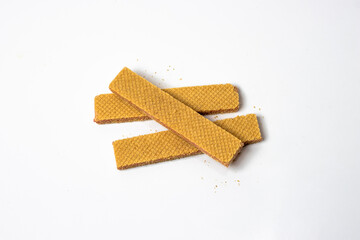 Delicious crispy vanilla wafer stack isolated on white background