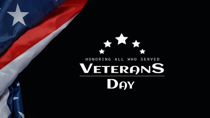 American flags with the text thank you veterans against a black background.