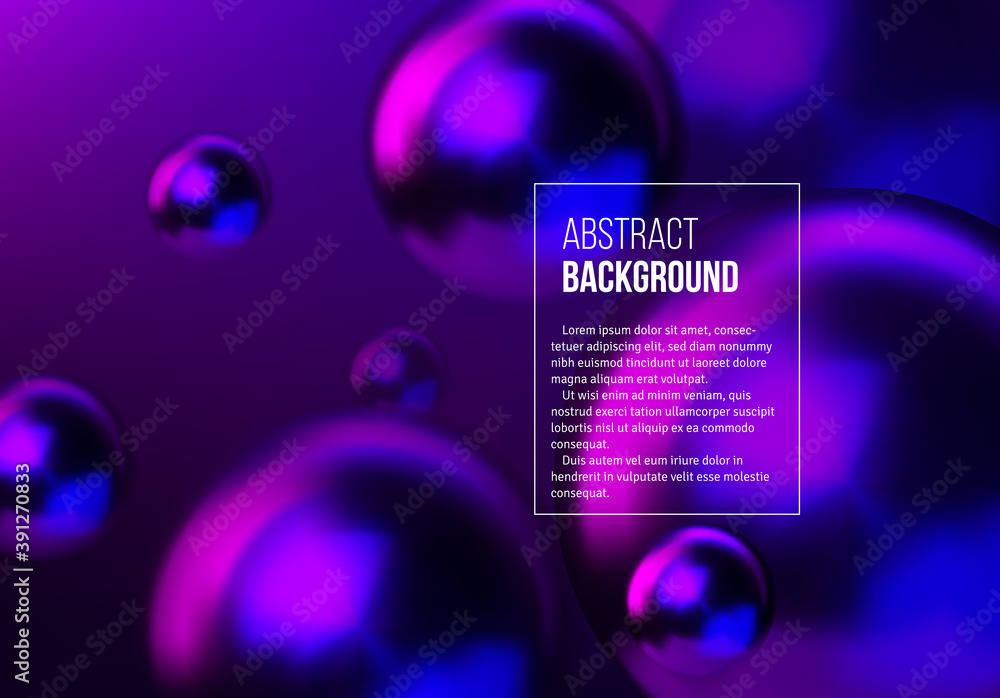 Aufkleber abstract background with neon shiny blue and purple balls flying in perspective for science and busi