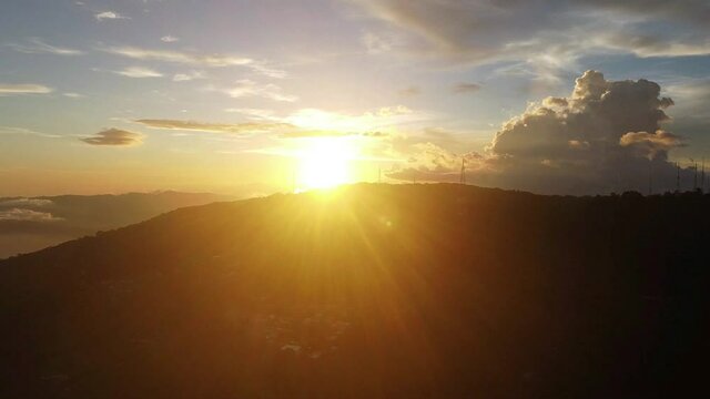 Stunning Sunset Setting Over Mountains And The City Of San Salvador From El Boqueron Volcano. - aerial