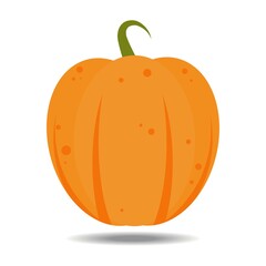 orange pumpkin with flat style design vector illustration, isolated on white background. Halloween autumn, pumpkin thanksgiving day, fresh and delicious vegetable graphics.