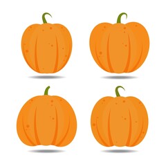 set of orange pumpkin with flat style design vector illustration, isolated on white background. Halloween autumn, pumpkin thanksgiving day, fresh and delicious vegetable graphics.